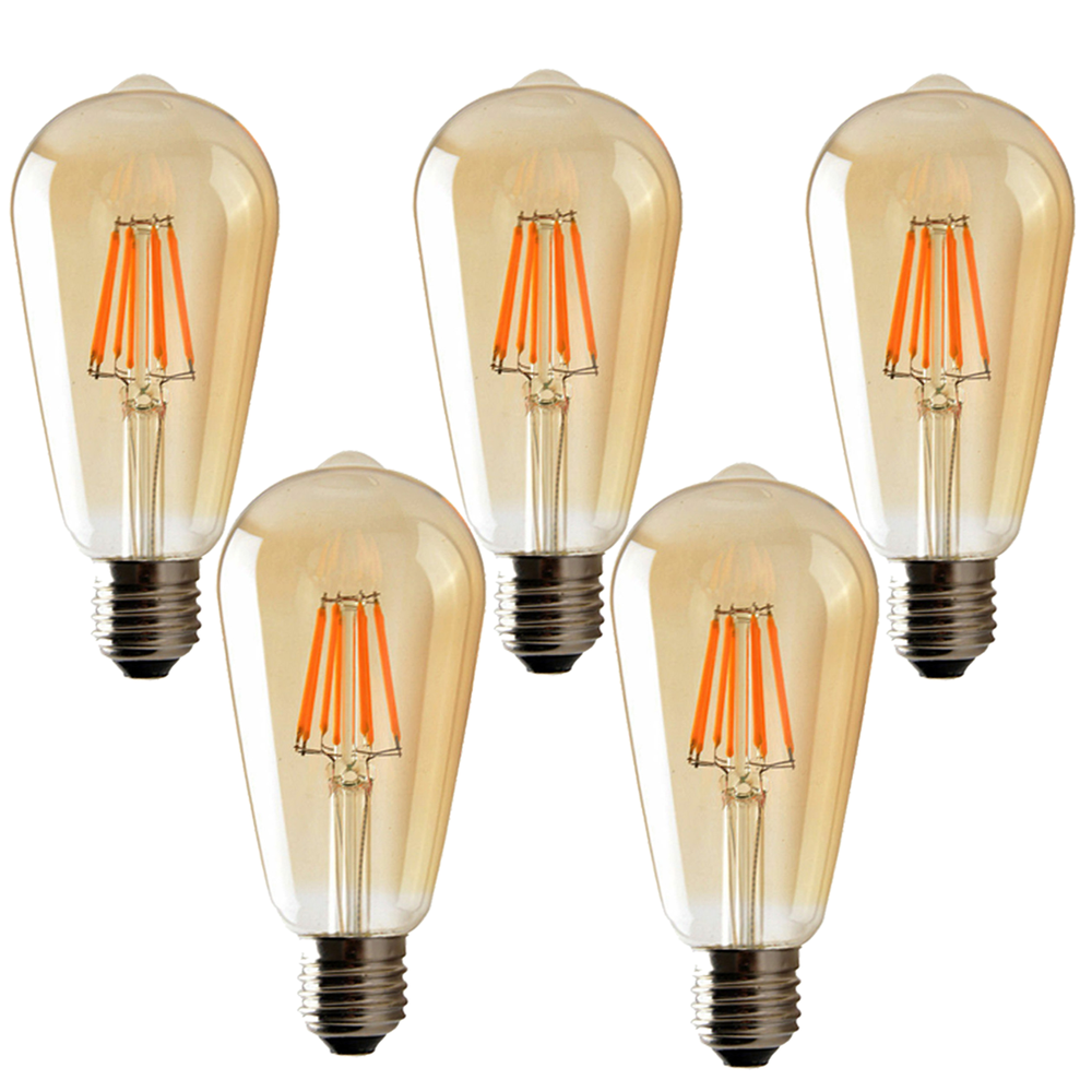 5 Pack E27 LED Edison Dimmable Vintage Amber Glass Warm white 2700K Light Bulb,