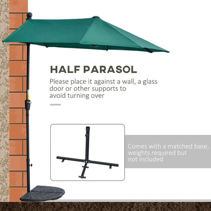 Premium 2m Half Parasol Umbrella - Crank, Dark Green - Quality Assured, Limited Space - Perfect Shade Solution!