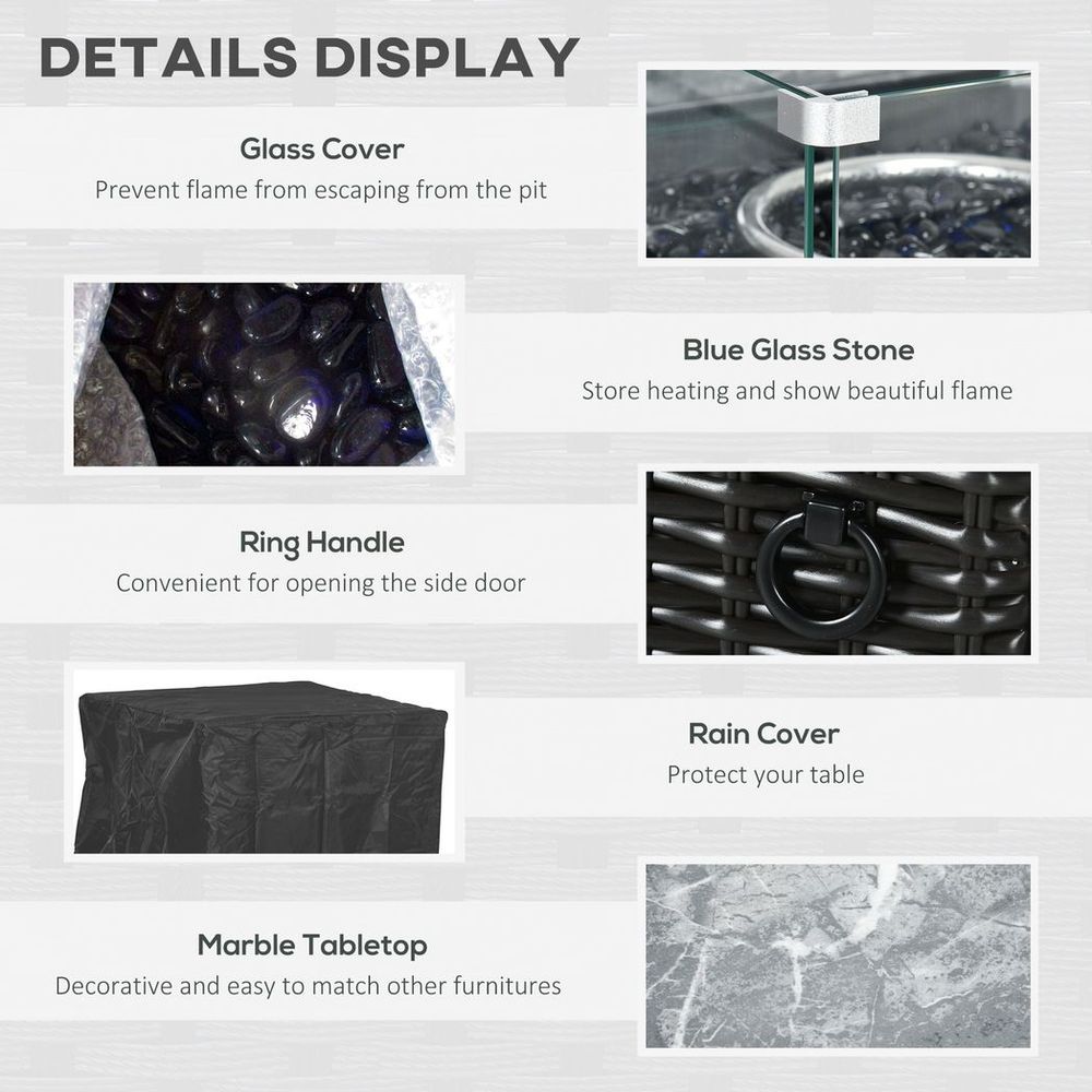 Premium Gas Fire Pit Table w/ Rain Cover & Windscreen ? Stylish Design, 50,000 BTU Powerful Burner