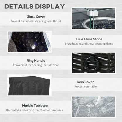 Premium Gas Fire Pit Table w/ Rain Cover & Windscreen ? Stylish Design, 50,000 BTU Powerful Burner