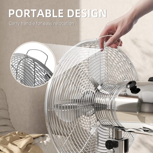 HOMCOM 12" Metal Desk Fan with 3 Speed Settings, Wide-Angled Oscillation