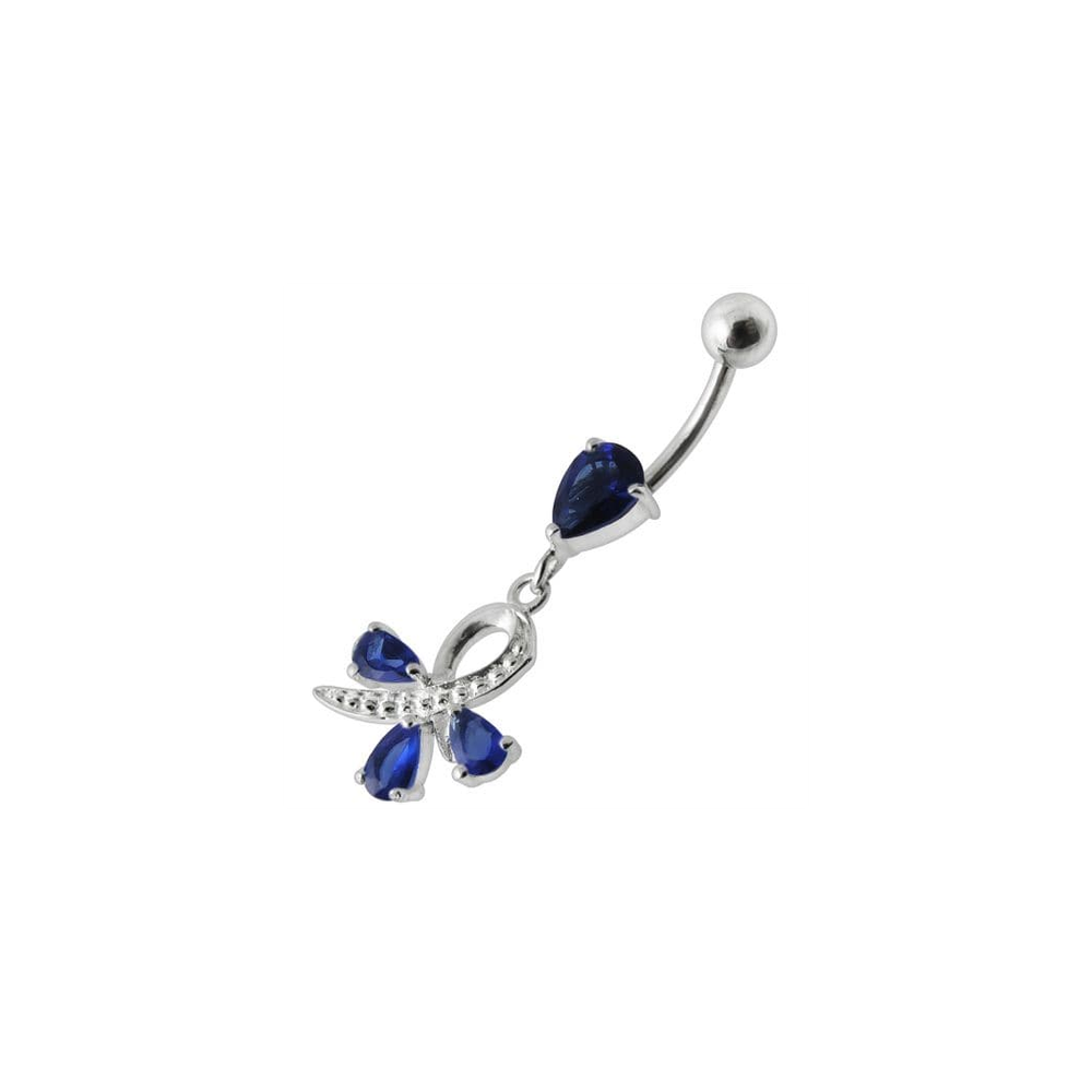 Silver  Pear Jeweled Dangling SS Belly Ring Body Jewelry
