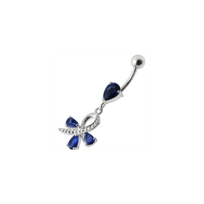 Silver  Pear Jeweled Dangling SS Belly Ring Body Jewelry
