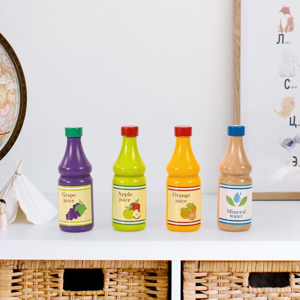 Premium Wooden Beverage Set - 4pcs Playset for Creative Pretend Play - Safe & Educational Toy