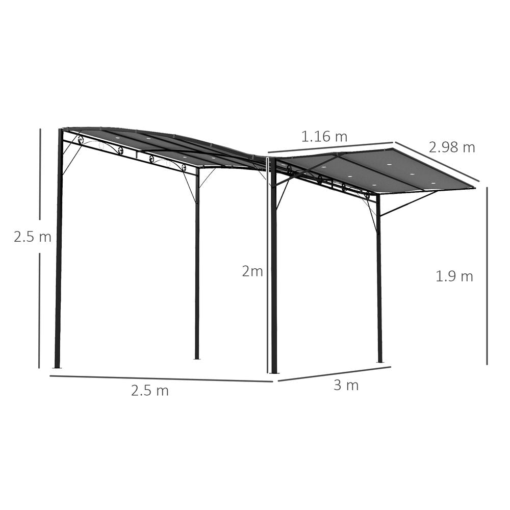 Outsunny Grey Metal Gazebo Pergola - UV Resistant, Wall Mount Outdoor Shelter
