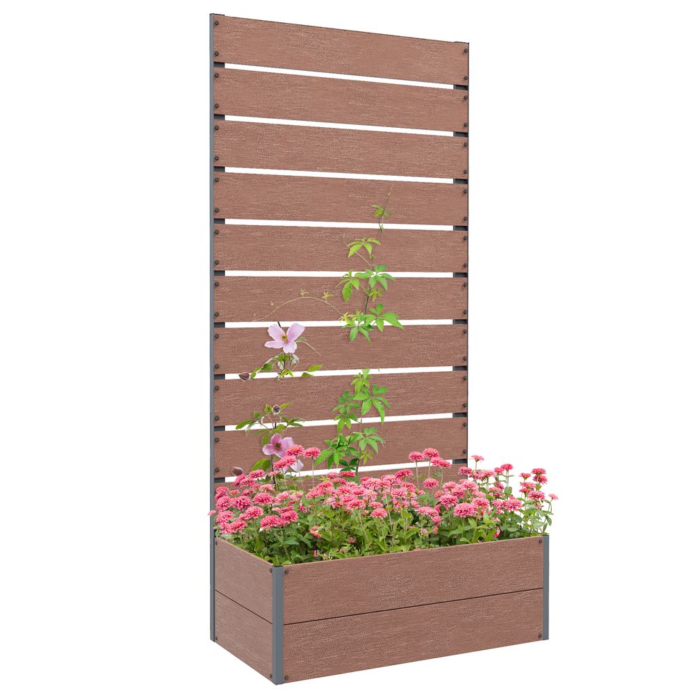 Outsunny Raised Garden Bed w/ Trellis, Drainage Hole - Grey. Durable, Spacious, Easy Assembly.