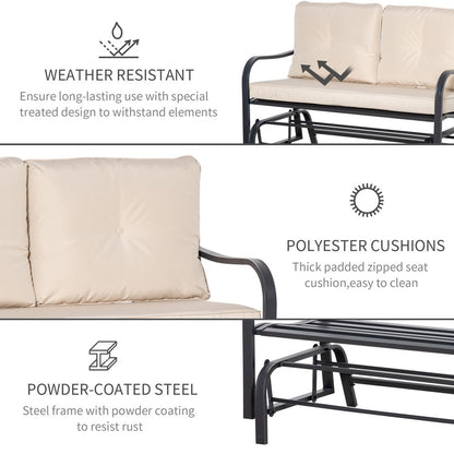 2-Person Loveseat Rocking Chair with Armrest & Weather Resistant Cushions, Khaki