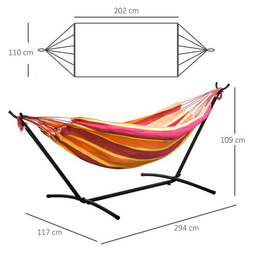 277 x 121cm Hammock & Stand Camping Hammock & Carrying Bag, 120kg, Red Stripe