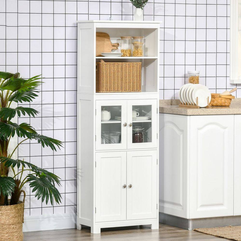 Homcom Kitchen Cupboard Storage Cabinet Adjustable Shelves, Glass Doors, White