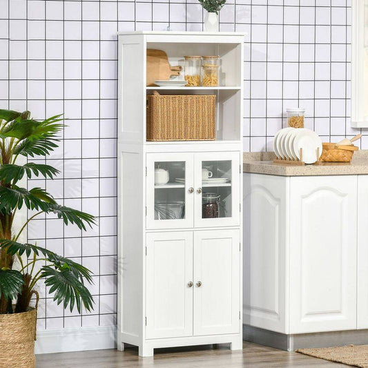 Homcom Kitchen Cupboard Storage Cabinet Adjustable Shelves, Glass Doors, White