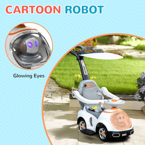 AIYAPLAY 3 in 1 Ride on Push Car, Cartoon Robot Foot to Floor Slider - White