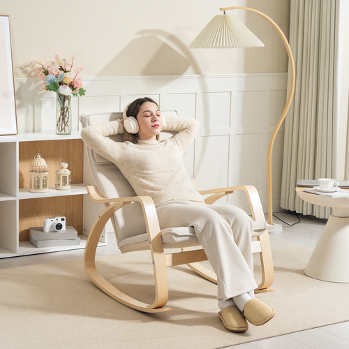 HOMCOM Comfortable Relax Rocking Chair with High Back, Cream White