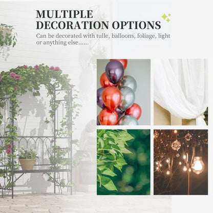 Outsunny Garden Metal Arch Bench Outdoor 2-Seater Chair, Patio Rose Trellis Arbour Pergola for Climbing Plant Vintage Classic Black 115L x 50W x 203H cm