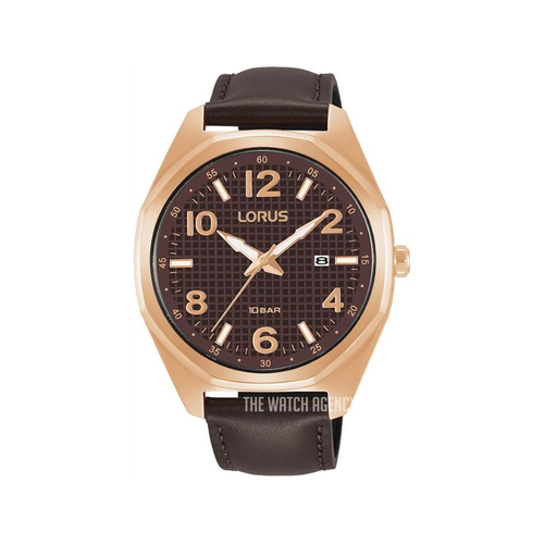 Lorus Mens Brown Dial Quartz Dated Dial Rose Gold Case Brown Leather Strap Watch RH972NX9 BRAND NEW BUT NEEDS BATTERY