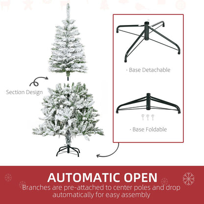 5ft Snow Flocked Artificial Christmas Tree w/ Realistic Branch Tips Homcom