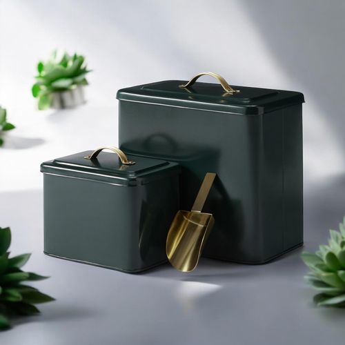 12/9"SET2 CAST IRON STORAGE TIN WITH SCOOP