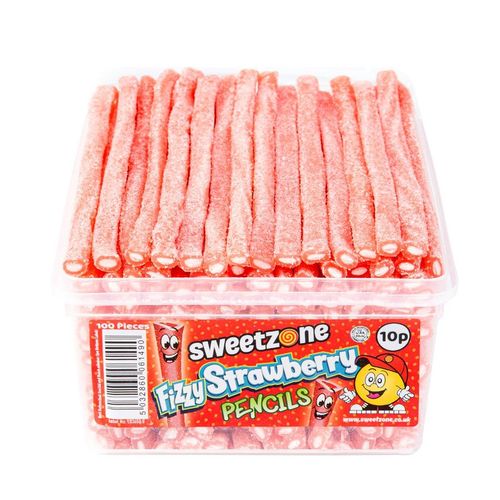 Fizzy Strawberry Pencils (100 X 10P) Sweets