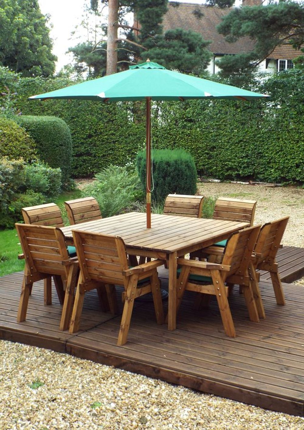 Outdoor Eight Seater Table Set - Solid Wood, Armchairs, Large Square Table, FSC Certified, Rot Free Guarantee