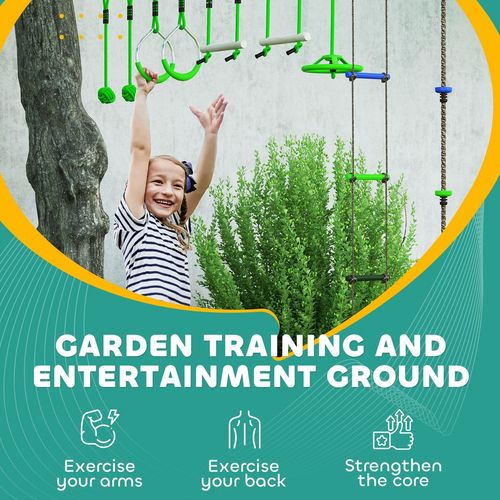 AIYAPLAY Obstacle Course for Kids with 10PCs Slackline Kit, Green