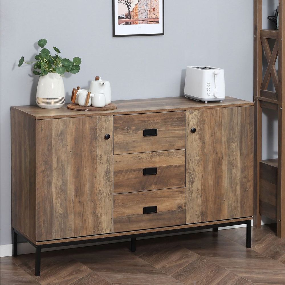 HOMCOM Industrial Sideboard, Storage Cabinet, Accent Cupboard Distressed Brown