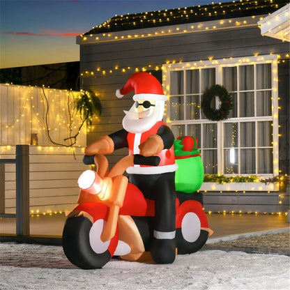 Father Christmas Inflatable Santa Claus riding a motorcycle | LED Lights Festive Display