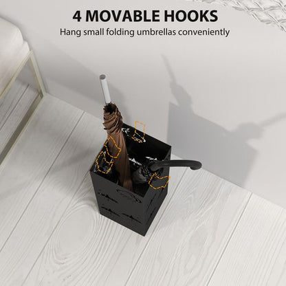 HOMCOM Decorative Umbrella Holder w/ Drip Tray 4 Hooks for Entryway Black
