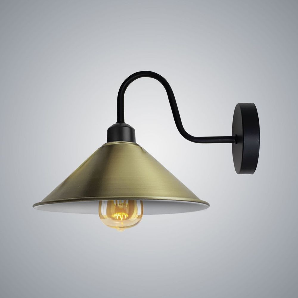 Vintage Green Brass Wall Light Fixture, Cone Shape Shade - E27 Base, Dimmable, 3 Year Warranty