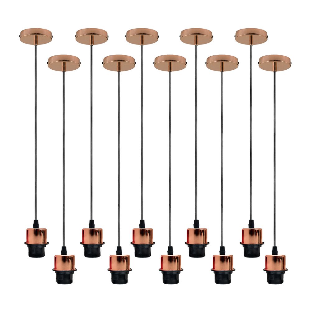 Industrial Rose Gold Pendant Light - 10 Pack, E27 Lamp Holder, Addable Lampshade - High Quality