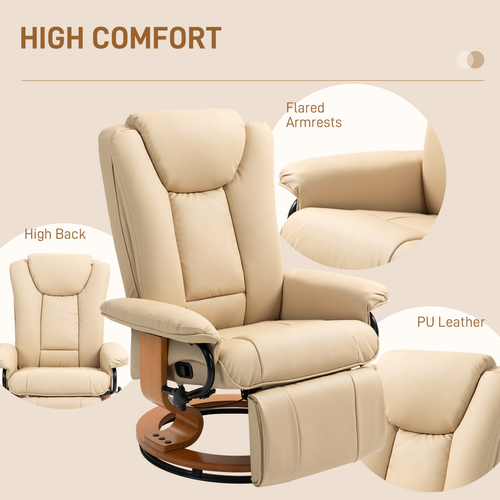 HOMCOM PU Leather Reclining Armchair with Footrest for Living Room, Beige