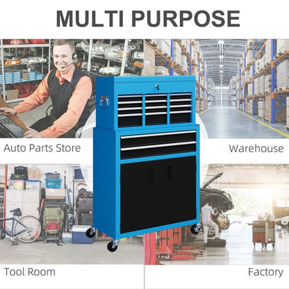 HOMCOM Top Chest and Roller Cabinet Combo Metal Tool Cabinet on Wheels