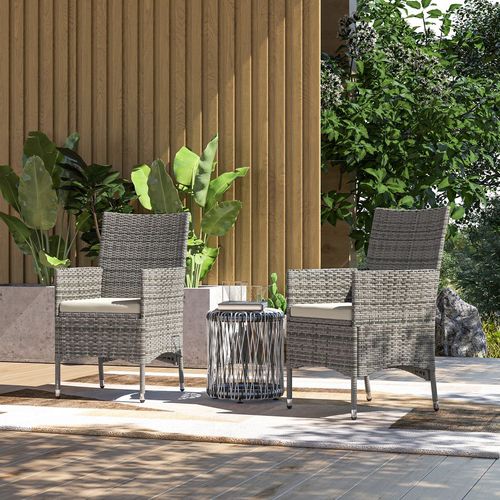 Outsunny 2 Pieces Outdoor Rattan Armchair Garden Dining Chair Set Mixed Grey