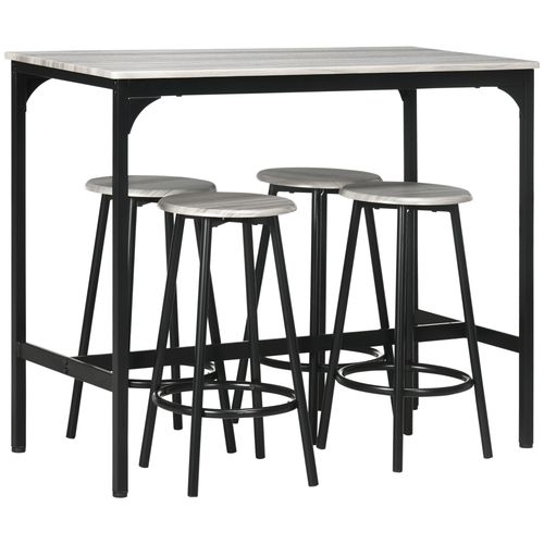 HOMCOM 5 Piece Bar Table and Stools Set with Metal Frame