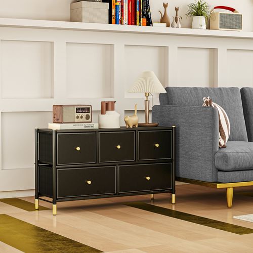 Homcom Fabric Chest of Drawers with PU Leather Surface, for Bedroom