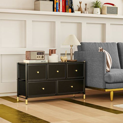 Homcom Fabric Chest of Drawers with PU Leather Surface, for Bedroom