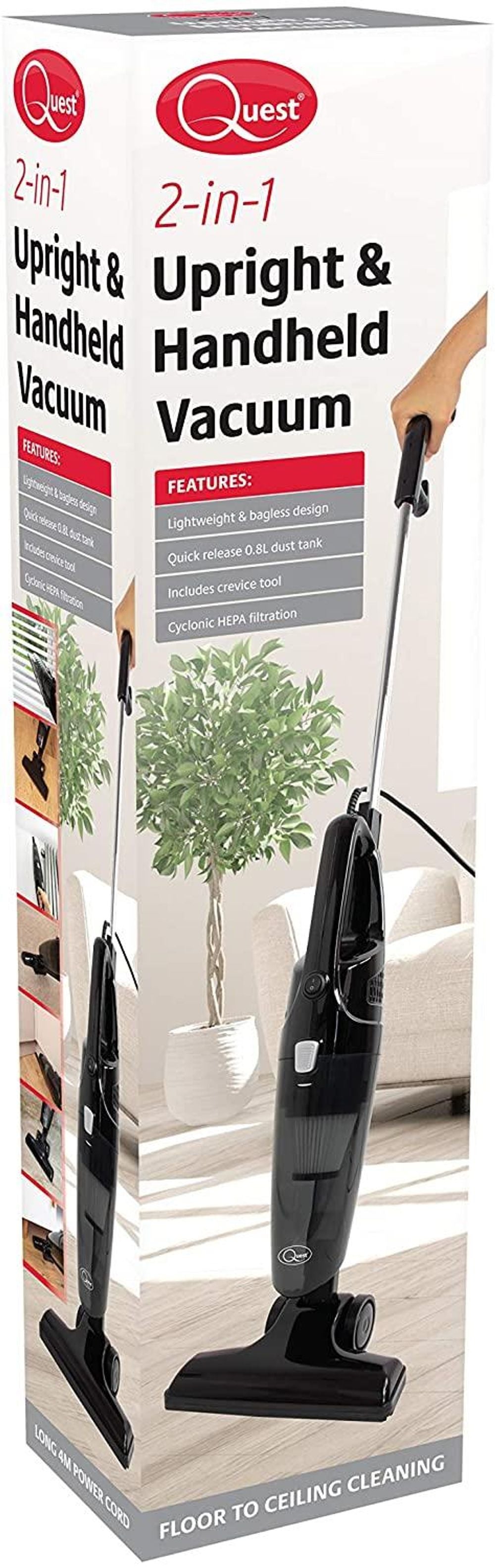 Quest 2-in-1 Upright and Handheld Lightweight Bagless Vacuum Cleaner Black, 600 W- 44839