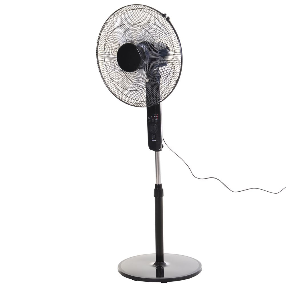 HOMCOM 18" Pedestal Fan, Oscillating Standing Fan with Remote Control, Floor Fan with Adjustable Height, 3 Speed, 7.5-Hour Timer, Black