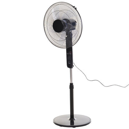 HOMCOM 18" Pedestal Fan, Oscillating Standing Fan with Remote Control, Floor Fan with Adjustable Height, 3 Speed, 7.5-Hour Timer, Black