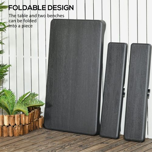 Outsunny HDPE Picnic Table Set w/ Beer Table & 2 Benches for 6, Dark Grey