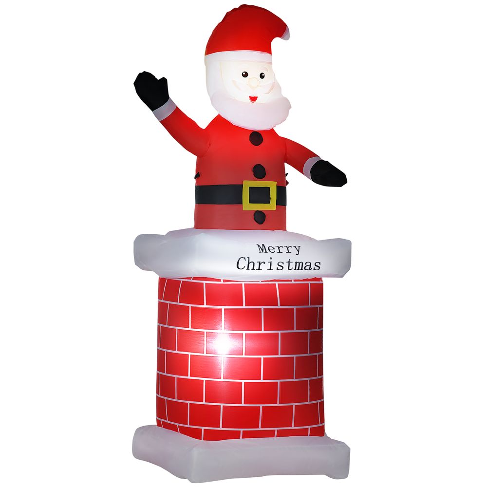 HOMCOM 7ft Christmas Inflatable Santa Claus from Chimney with LED Lights