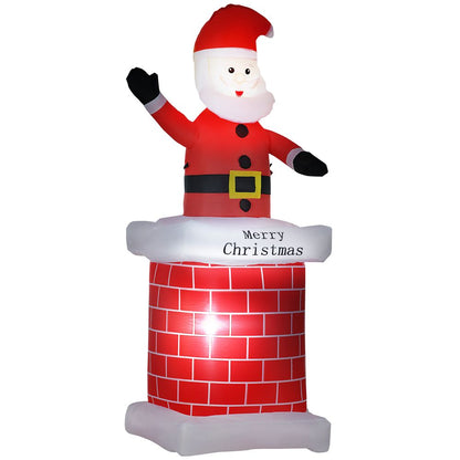 HOMCOM 7ft Christmas Inflatable Santa Claus from Chimney with LED Lights