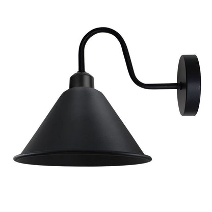 Black Vintage Wall Light Fixture Black Wall Sconce E27 Base Socket Wall Mounted Swan Neck Cone Shape Shade