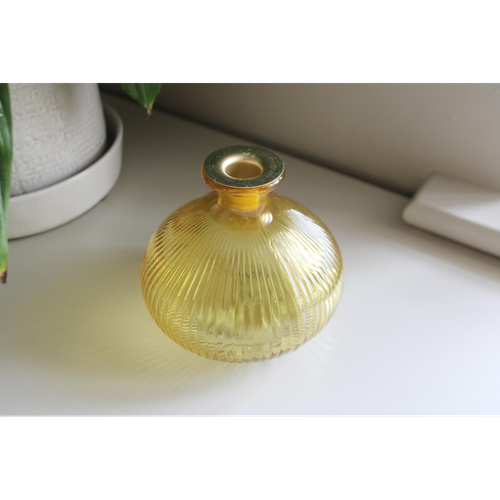 Yellow Ribbed Glass Candle Holder