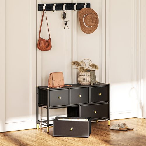 HOMCOM Fabric Chest of Drawers with PU Leather Surface, for Bedroom