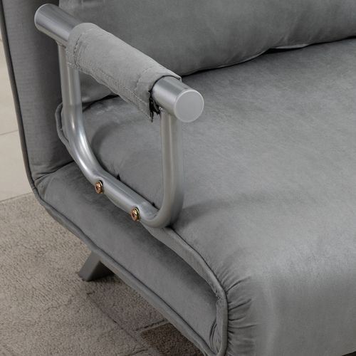 HOMCOM Fabric Convertible 2 Seater Sofa Bed w/ 2 Pillows, Light Grey