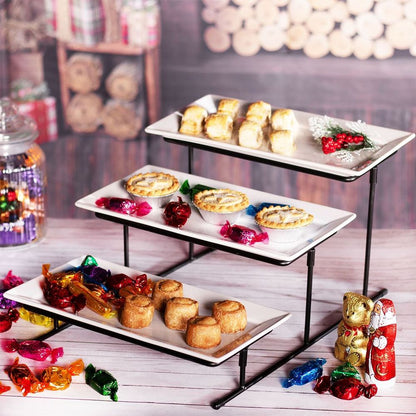 3 Tier Serving Set Platters | Maison & White | Sturdy Stand | Ceramic Plates | Ideal for Parties | High-Quality