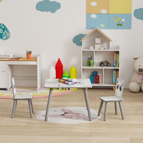 ZONEKIZ Kids Table and Chair Set, Toddler Table with 2 Chairs, Grey