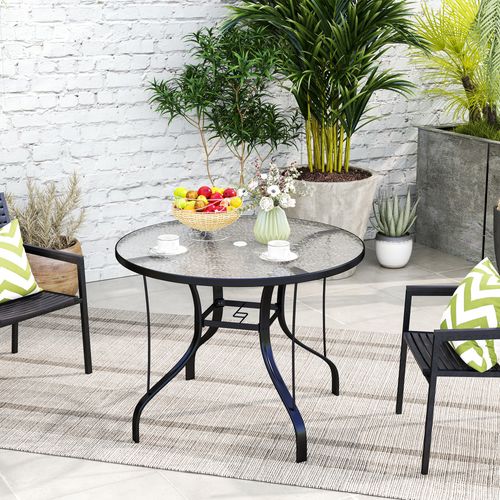 Outsunny Outdoor Dining Table with Parasol Hole, Round, 96.5 x 96.5 x 71 cm