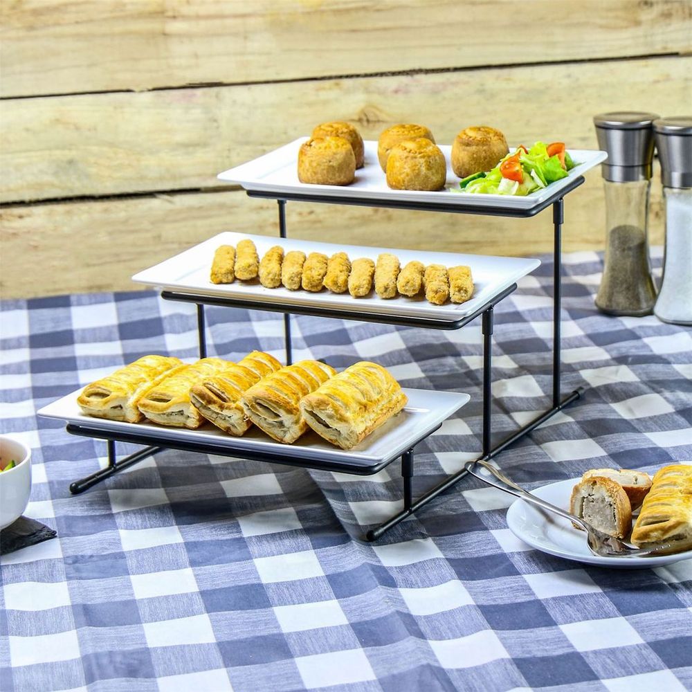 3 Tier Serving Set Platters | Maison & White | Sturdy Stand | Ceramic Plates | Ideal for Parties | High-Quality