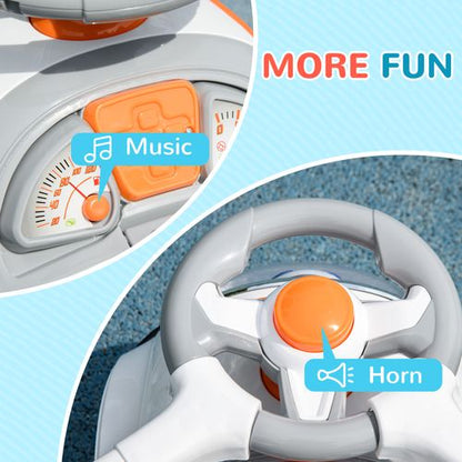 AIYAPLAY 3 in 1 Ride on Push Car, Cartoon Robot Foot to Floor Slider - White