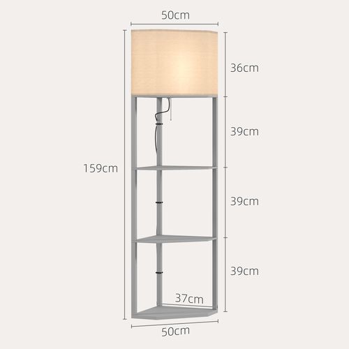 HOMCOM Corner Modern Floor Lamp with Shelves for Living Room, Bedroom